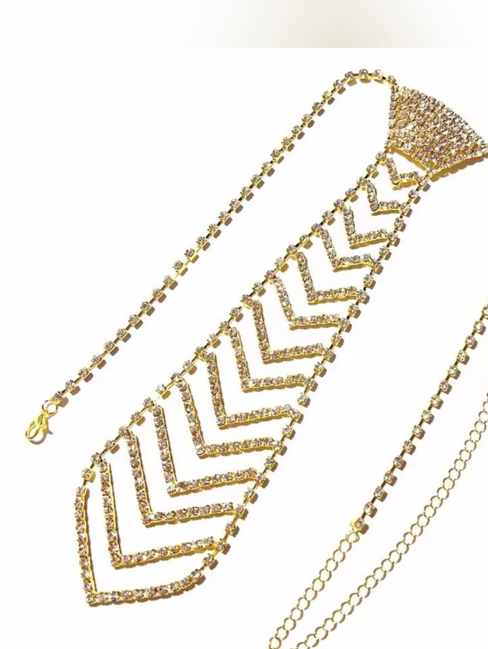 Gold Crystal Chevron Tie Necklace - Women Jewelry - Picture 4 of 6